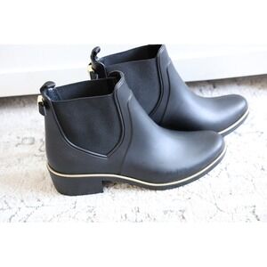 Kate Spade Black Rubber Chelsea Boots Gold Trim Pull‎ Tab Size 6